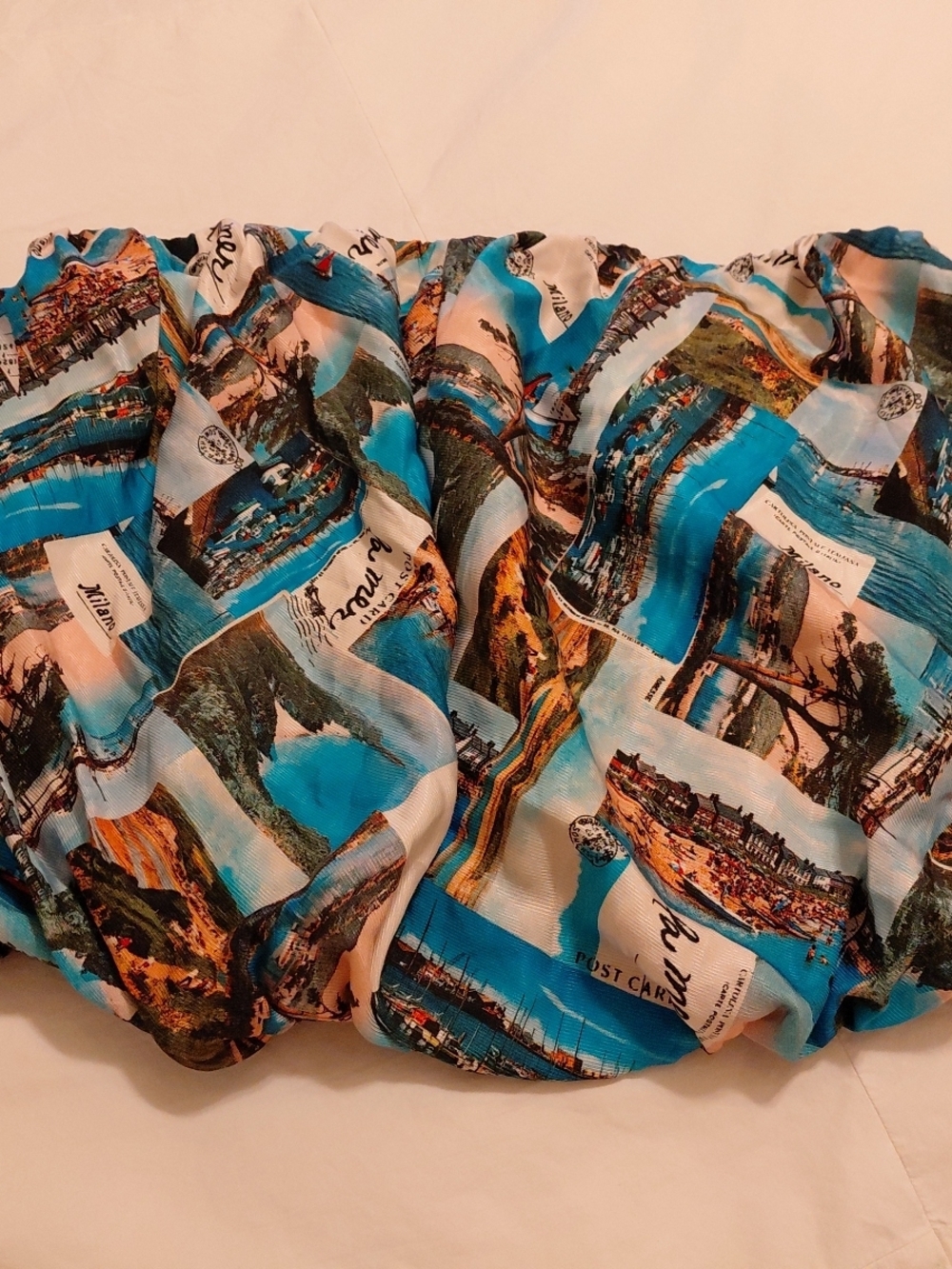 Anthropologie Maeve brand postcard print bubble tube top Sz L Multicolored EUC